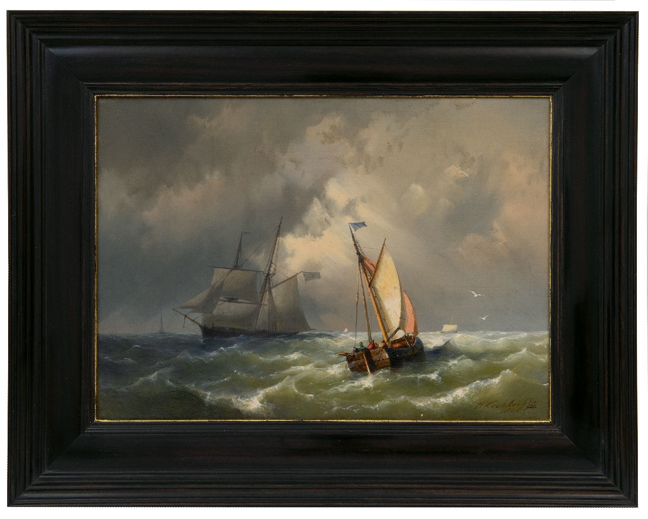 Koekkoek jr. H.  | Hermanus Koekkoek jr., Sailing ships on a choppy sea, oil on canvas 25.3 x 35.3 cm, signed l.r. and dated 1860