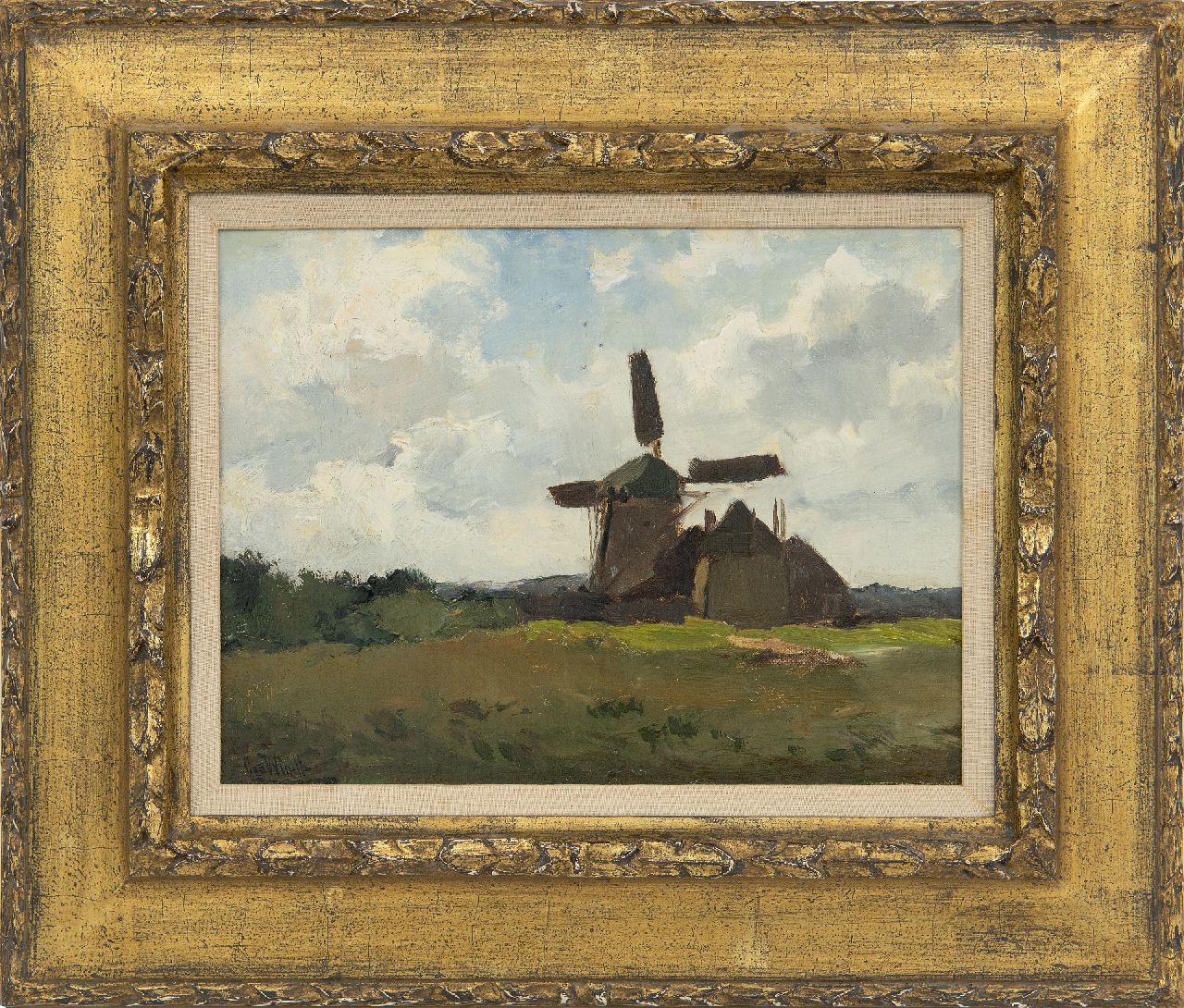 Windt Ch. van der | Christophe 'Chris' van der Windt, Landscape with a windmill, oil on canvas laid down on panel 22.3 x 28.2 cm, signed l.l.