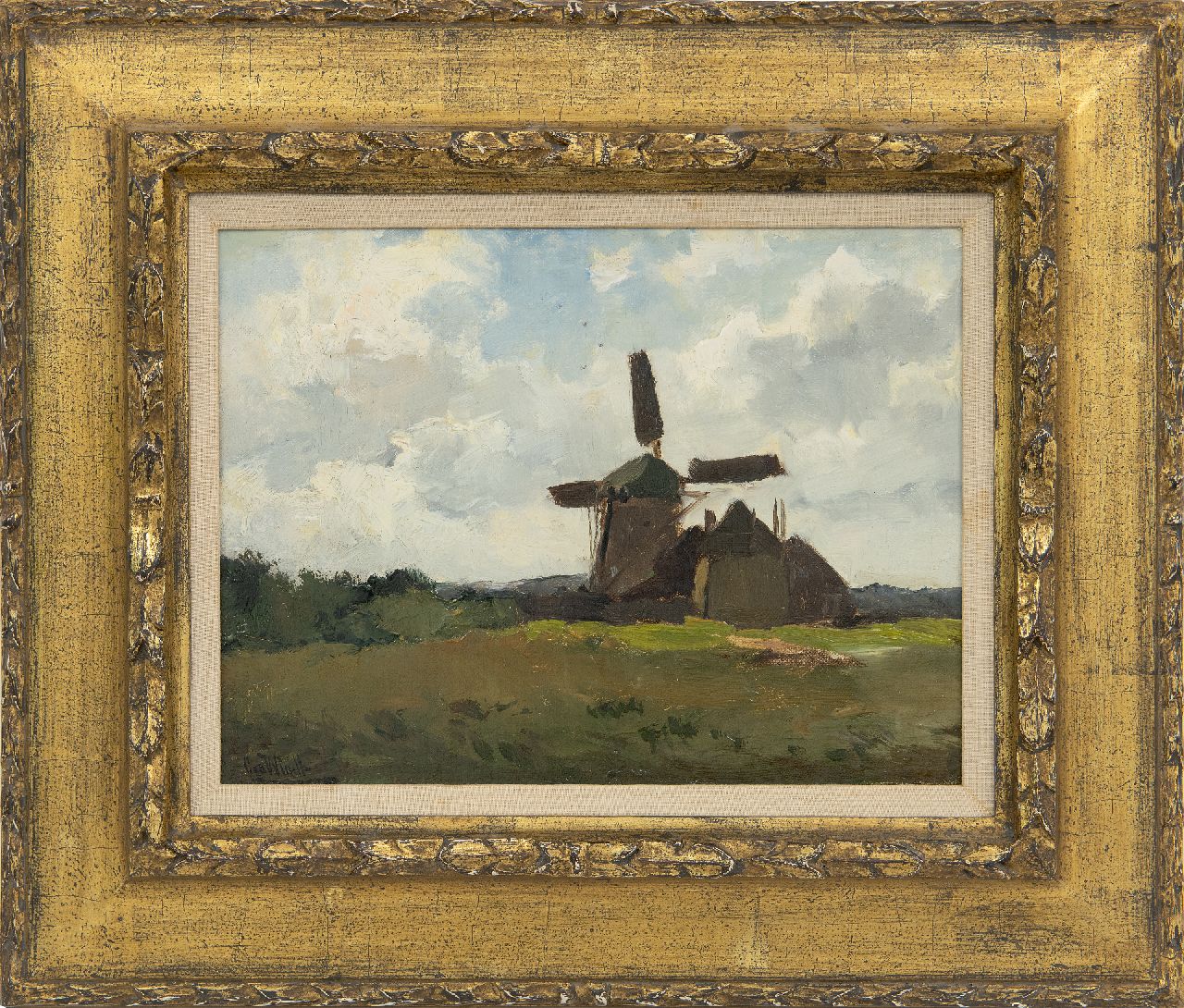 Windt Ch. van der | Christophe 'Chris' van der Windt, Landscape with a windmill, oil on canvas laid down on panel 22.3 x 28.2 cm, signed l.l.