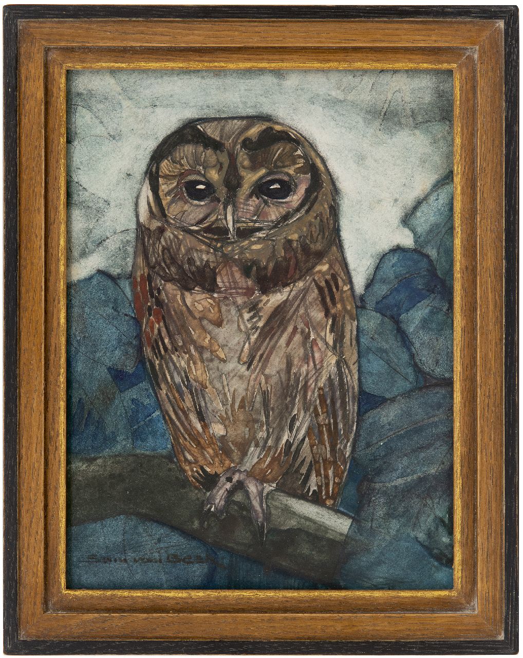 Beek S. van | Samuel Joseph 'Sam' van Beek | Watercolours and drawings offered for sale | Wood owl, watercolour on paper 25.5 x 19.2 cm, signed l.l.