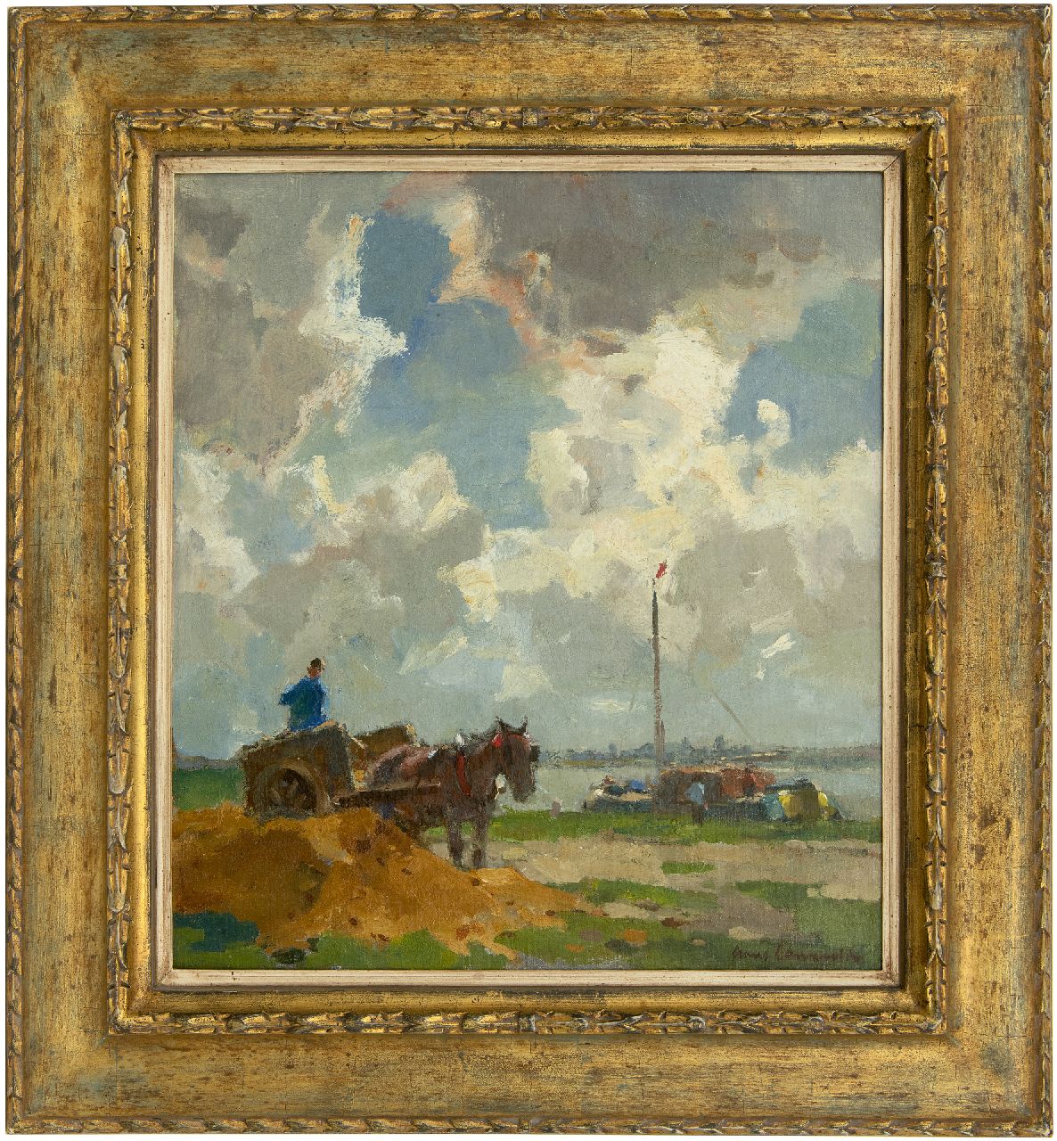 Langeveld F.A.  | Franciscus Arnoldus 'Frans' Langeveld | Paintings offered for sale | Sand digger along the river, oil on canvas 49.9 x 45.3 cm, signed l.r.