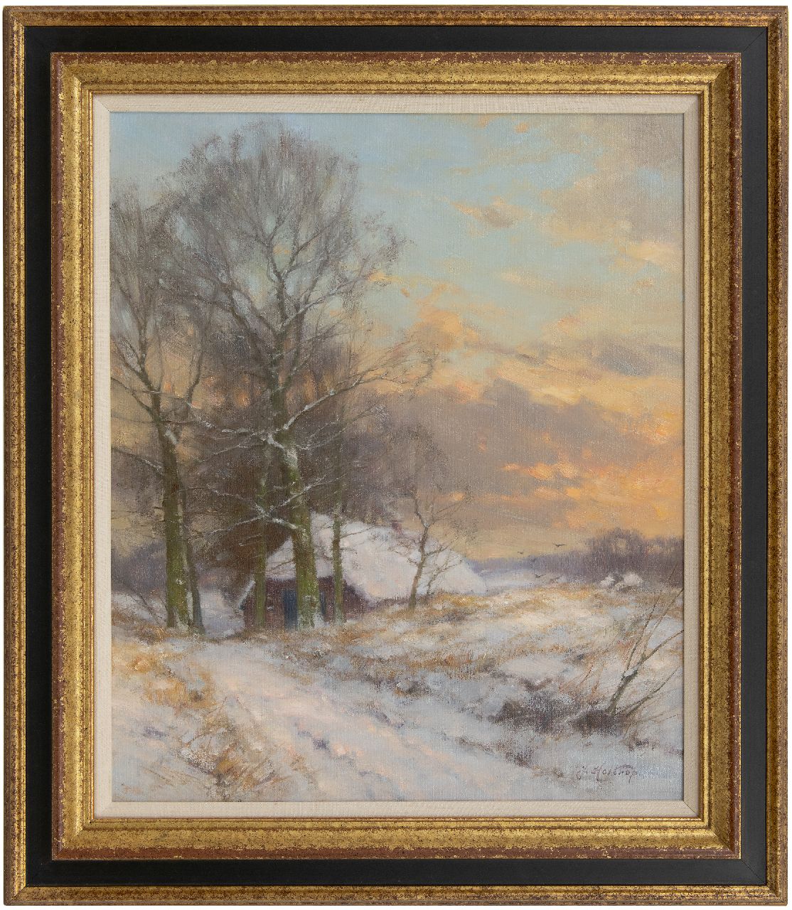 Holtrup J.  | Jan Holtrup | Paintings offered for sale | Farmhouse in a snowy landscape in the Achterhoek, oil on canvas 60.3 x 49.8 cm, signed l.r.