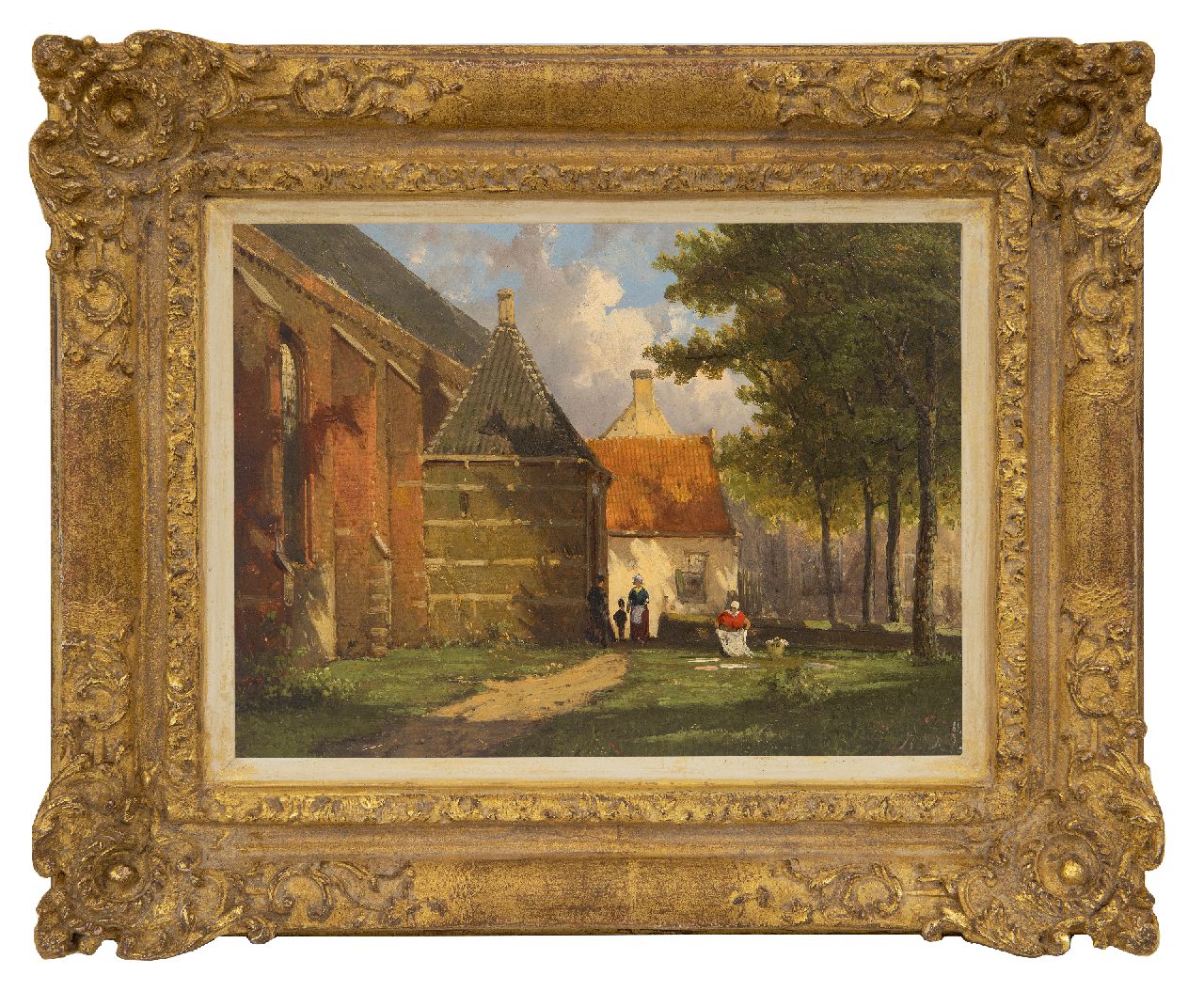 Koekkoek W.  | Willem Koekkoek | Paintings offered for sale | A sunny view of the Zuiderkerk in Enkhuizen, oil on panel 19.1 x 25.6 cm, signed l.r. with initials