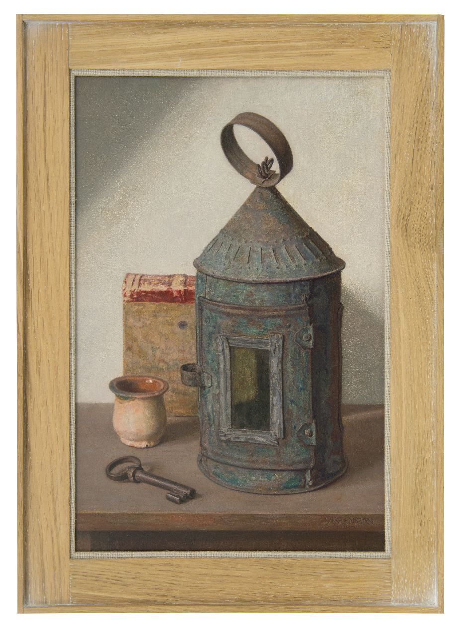 IJkelenstam H.  | Hendrikus IJkelenstam | Paintings offered for sale | Still life with a lantern, oil on panel 46.4 x 30.7 cm, signed l.r. and dated 1940