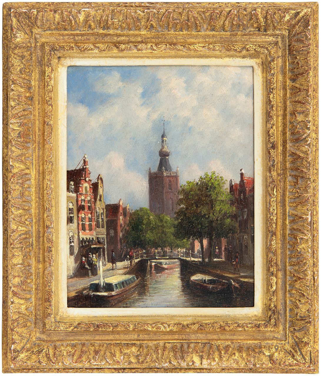 Vertin P.G.  | Petrus Gerardus Vertin | Paintings offered for sale | A town view with the churchtower of Overschie, oil on panel 19.0 x 14.8 cm, signed l.r. and dated '77