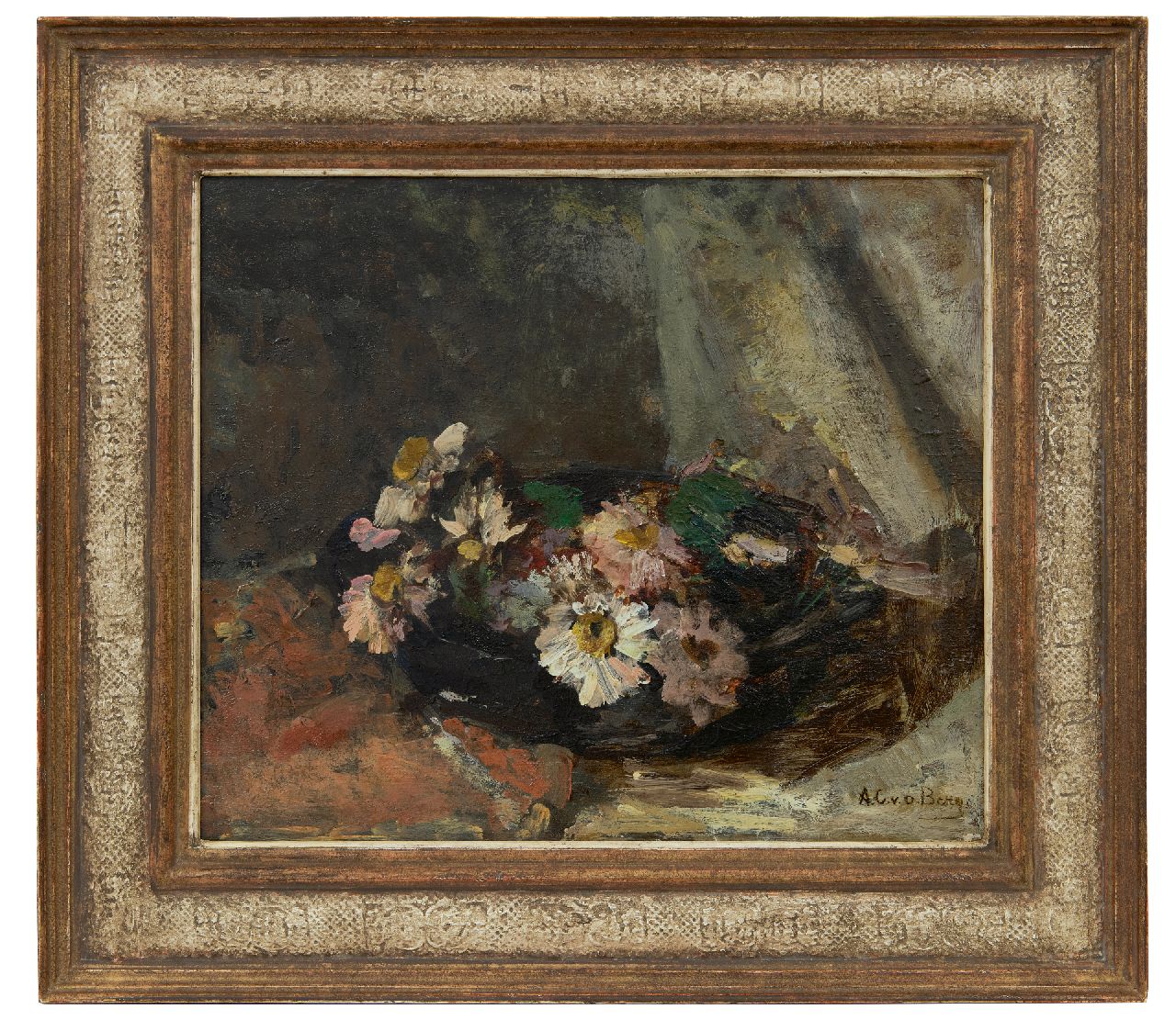 Berg A.C. van den | Anna Carolina 'Ans' van den Berg, Daysies in a bowl, oil on panel 35.0 x 41.1 cm, signed l.r.