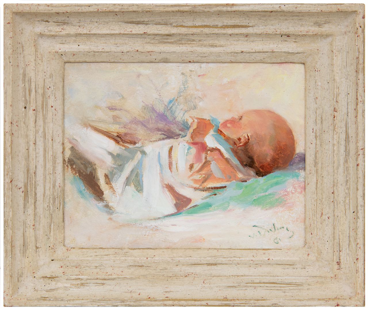 Dülmen Krumpelmann E.B. von | Erasmus Bernhard von Dülmen Krumpelmann | Paintings offered for sale | A baby, oil on panel 18.5 x 23.8 cm, signed l.r.