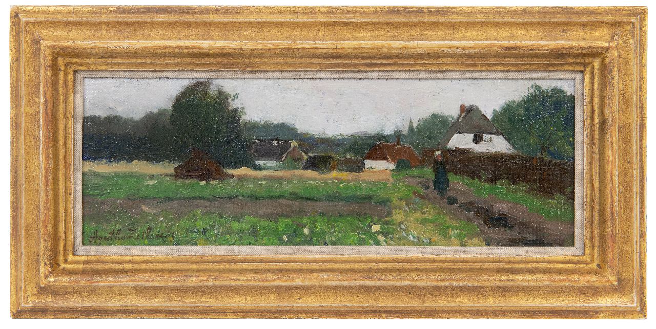 Zethraeus A.W.  | 'Agatha' Wilhelmina Zethraeus | Paintings offered for sale | Village with farm, oil on canvas laid down on board 12.7 x 34.8 cm, signed l.l.