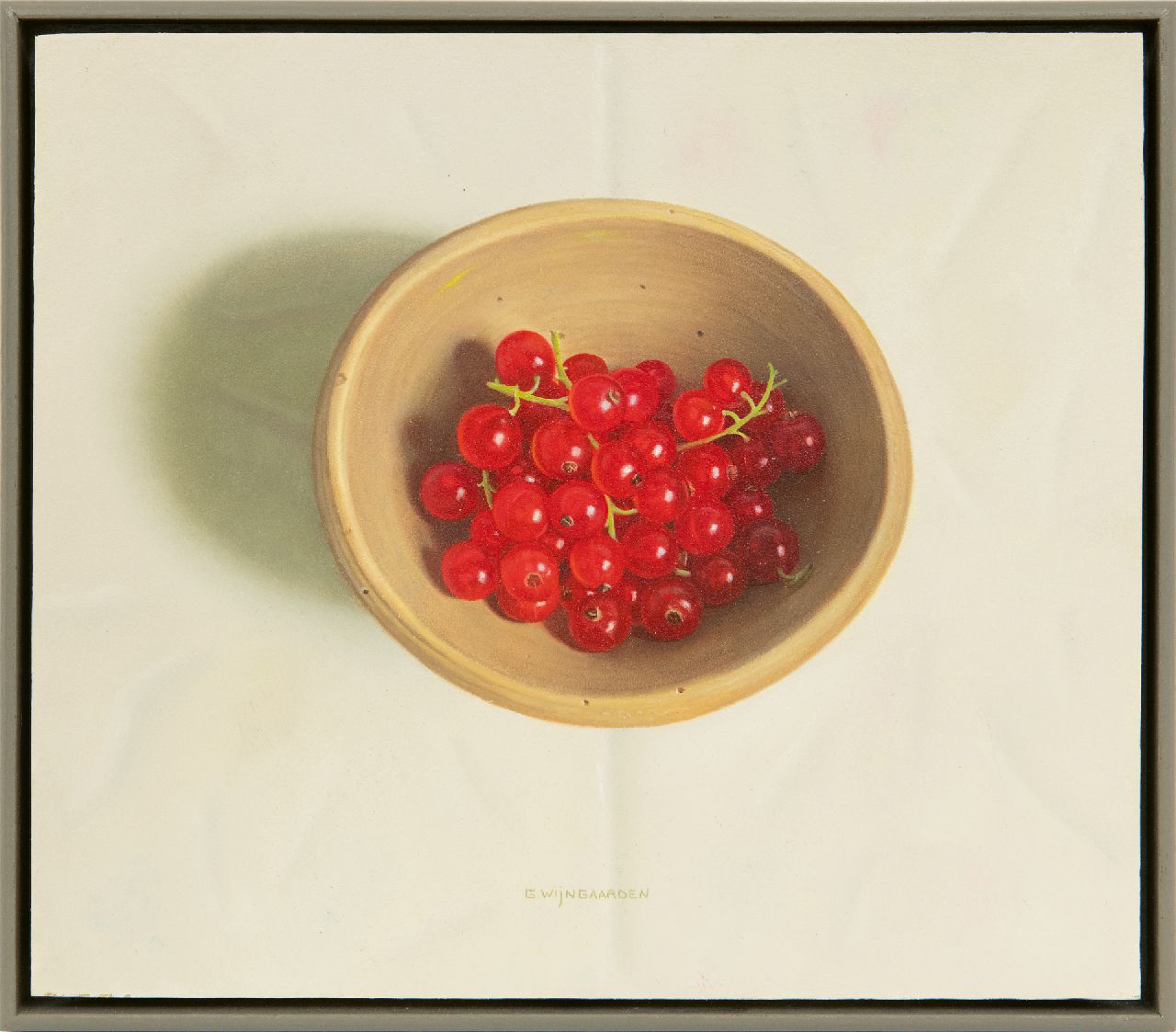 Wijngaarden G.  | Gerrit Wijngaarden, Currants in a bowl, oil on board 19.5 x 22.4 cm, signed l.c.