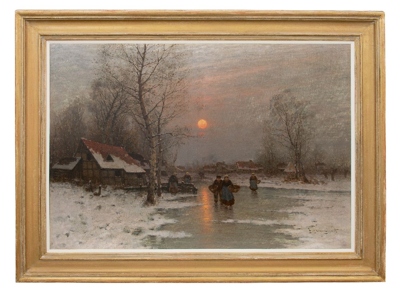 Jungblut J.  | Johann Jungblut | Paintings offered for sale | Land folk on a frozen river, oil on canvas 80.3 x 115.1 cm, signed l.r. and zonder lijst