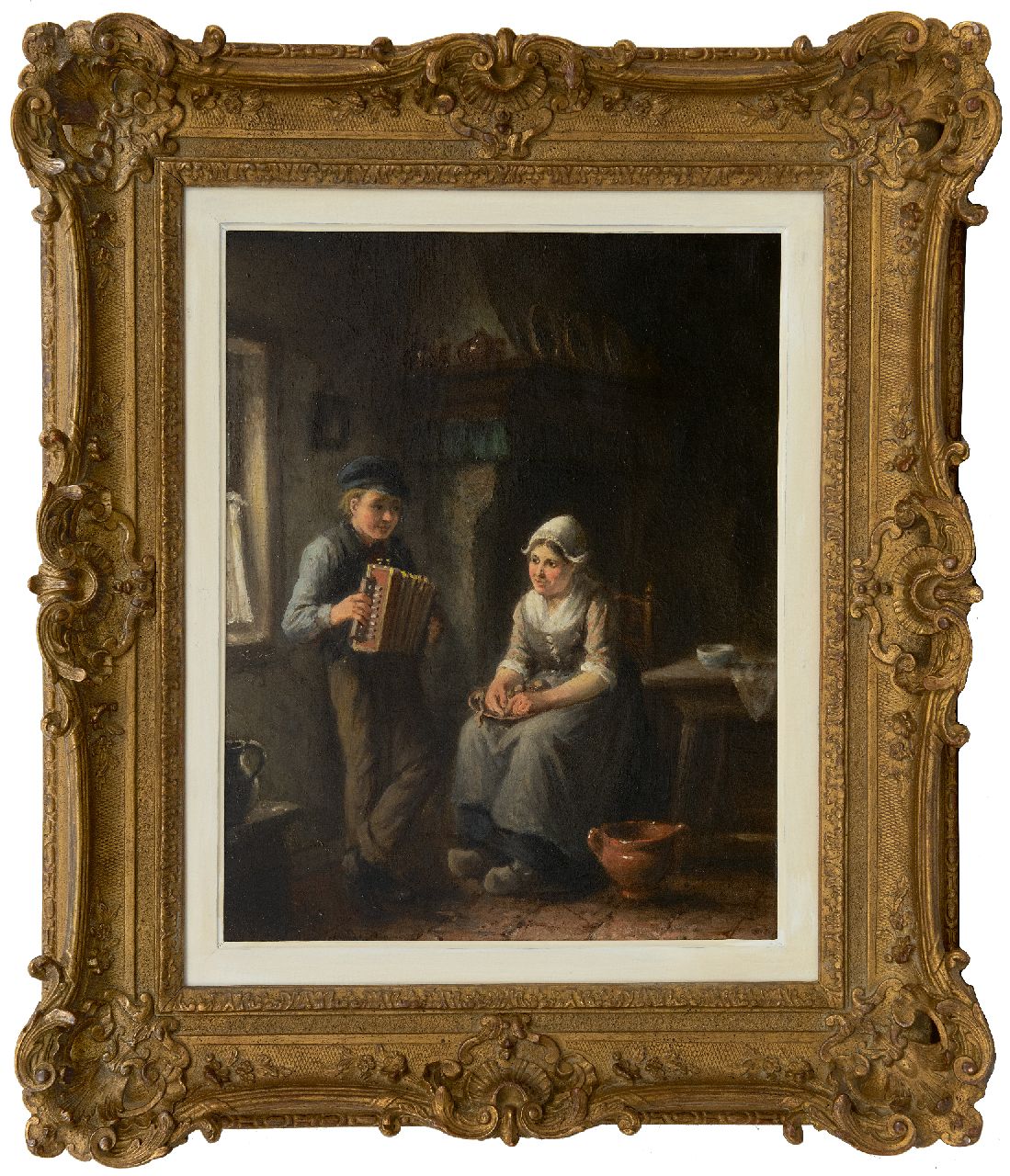 Damschreuder J.J.M.  | Jan Jacobus Matthijs Damschreuder | Paintings offered for sale | The young accordion player, oil on canvas 47.4 x 37.2 cm, signed l.l.