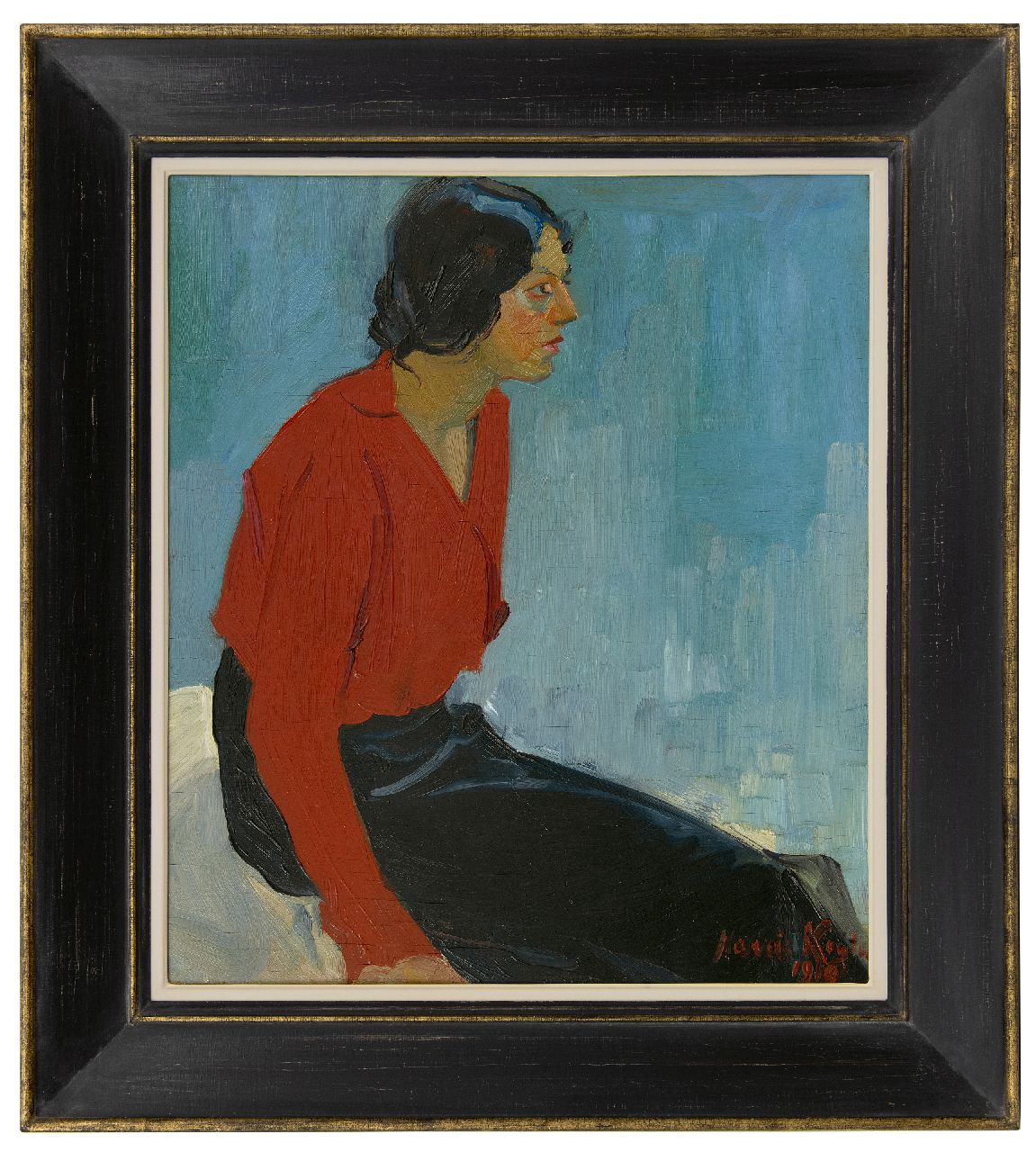 Kuijten H.J.  | Henricus Johannes 'Harrie' Kuijten, A woman in a red blouse, oil on panel 57.1 x 49.5 cm, signed l.r. and dated 1910