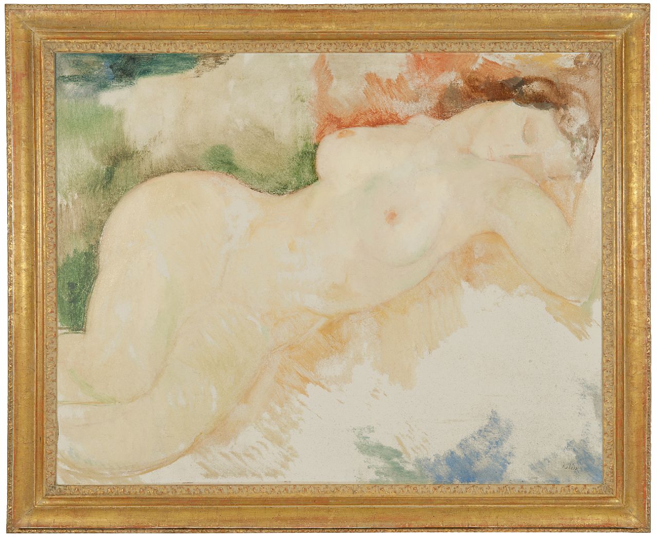 Kelder A.B.  | Antonius Bernardus 'Toon' Kelder | Paintings offered for sale | Reclining nude, oil on painter's board 69.4 x 88.1 cm, signed l.r.