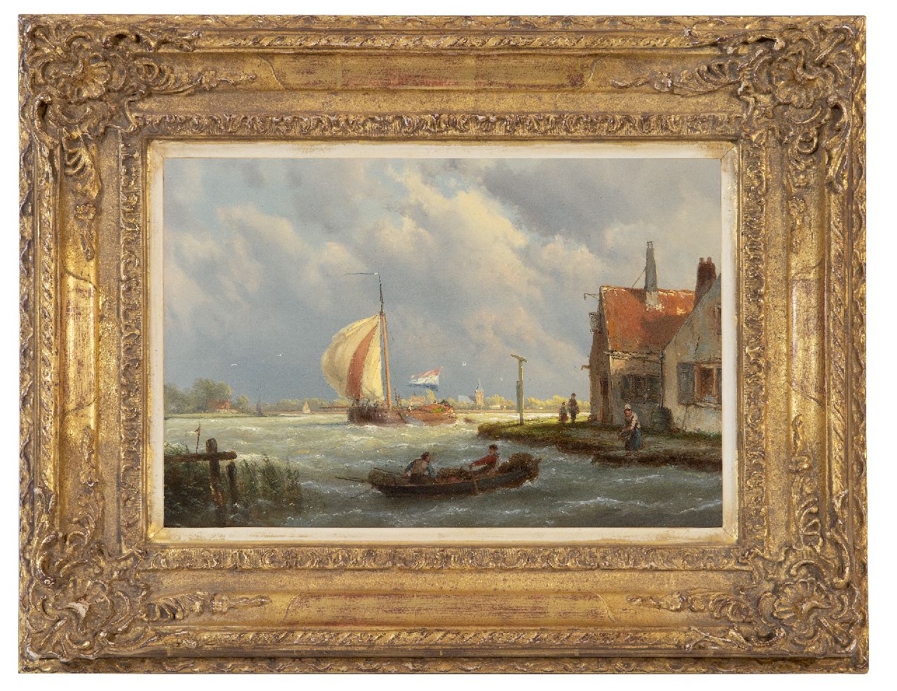 Koekkoek H.  | Hermanus Koekkoek, Sailing tjalk in sturdy weather, oil on panel 22.1 x 32.0 cm, signed c.r. on the house