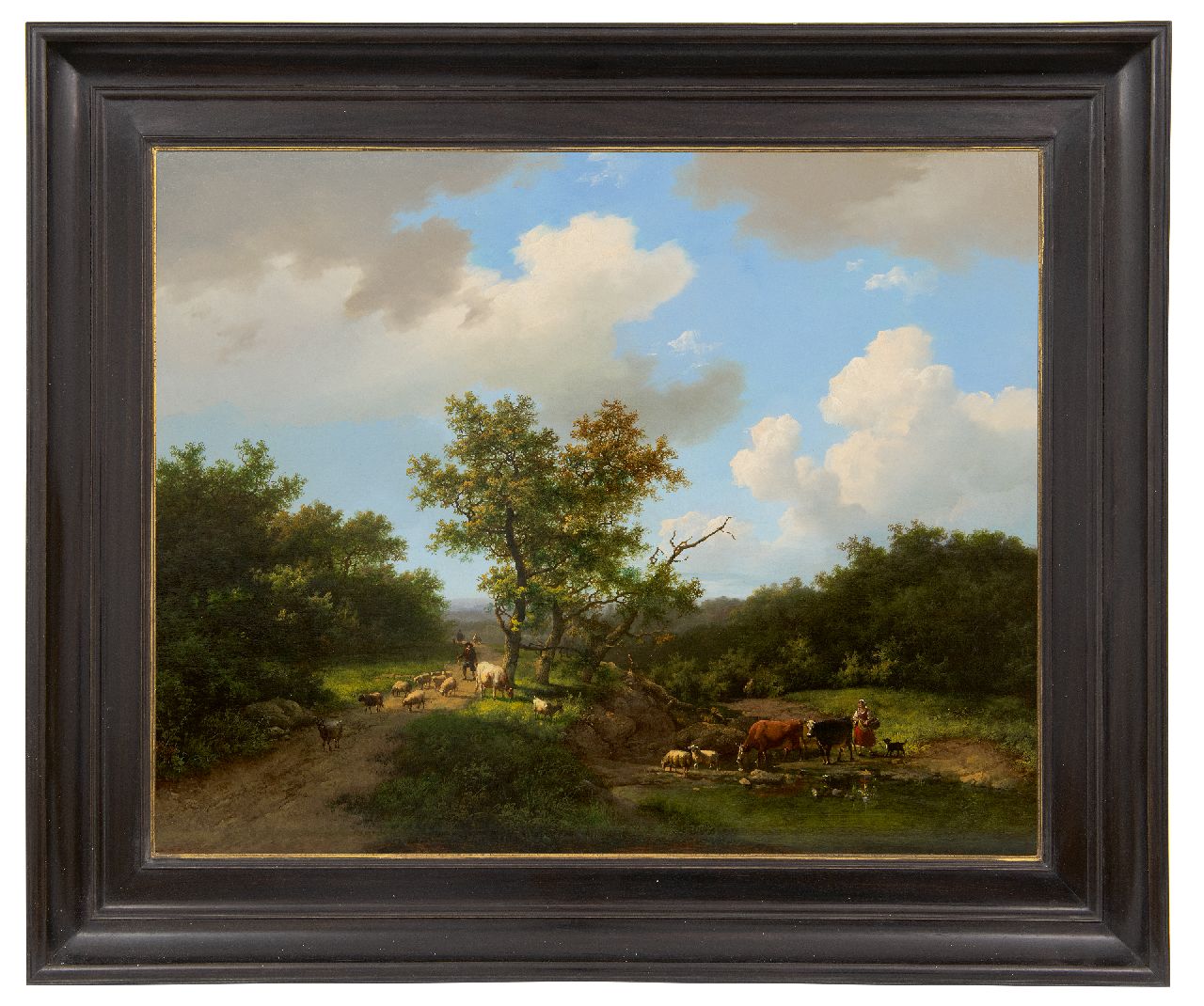 Koekkoek/Verboeckhoven M.A.I/E.J.  | Marinus Adrianus/Eugène Joseph Koekkoek/Verboeckhoven, Livestock at a watering hole, oil on panel 44.3 x 56.3 cm, signed l.l. 'M.A. Koekkoek' and dated 1853