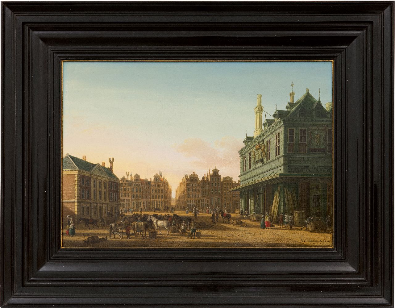 Fargue P.C. la | Paulus Constantijn la Fargue, The Dam square in Amsterdam with the Waag and the Beurssteeg in the distance, oil on panel 31.3 x 45.8 cm, signed l.r. and dated 1780