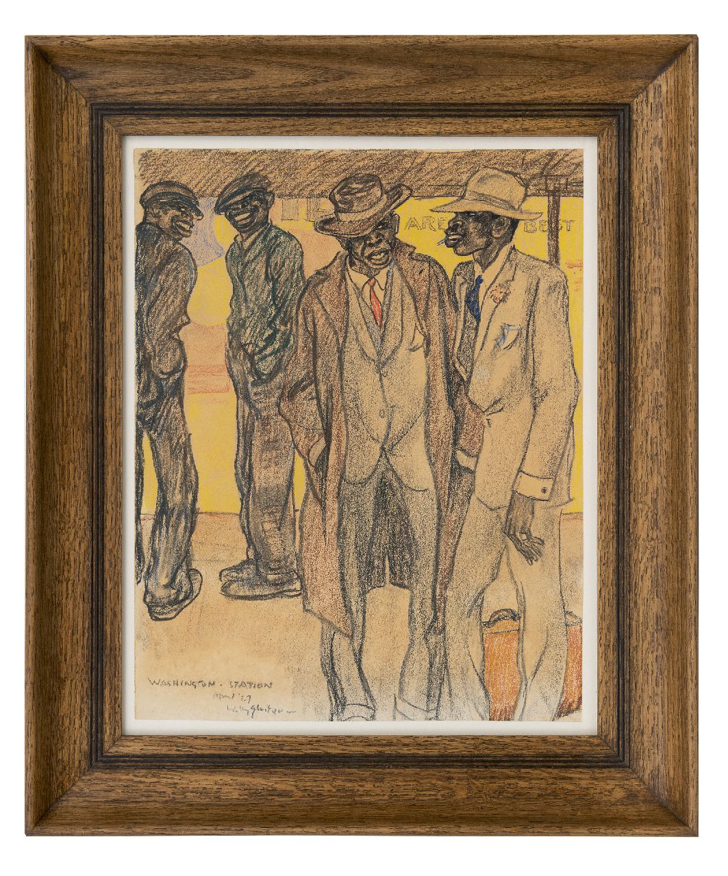 Sluiter J.W.  | Jan Willem 'Willy' Sluiter | Watercolours and drawings offered for sale | On the platform, Washington Station, black and coloured chalk on paper 46.5 x 36.6 cm, signed l.l. and dated April '27