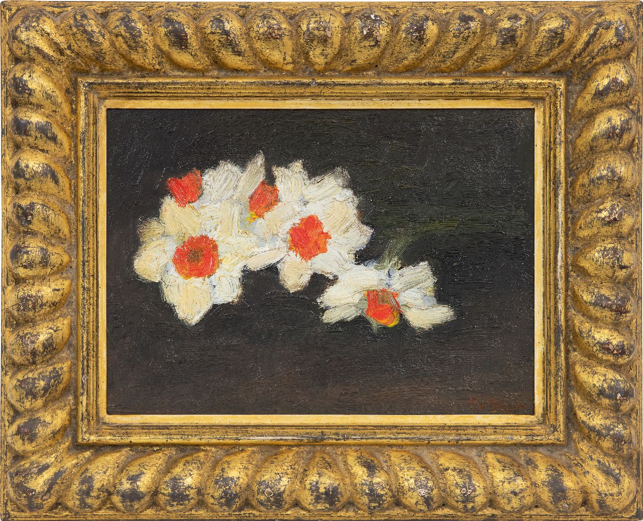 Windt Ch. van der | Christophe 'Chris' van der Windt, White narcissus, oil on board 16.7 x 22.8 cm, signed l.r.