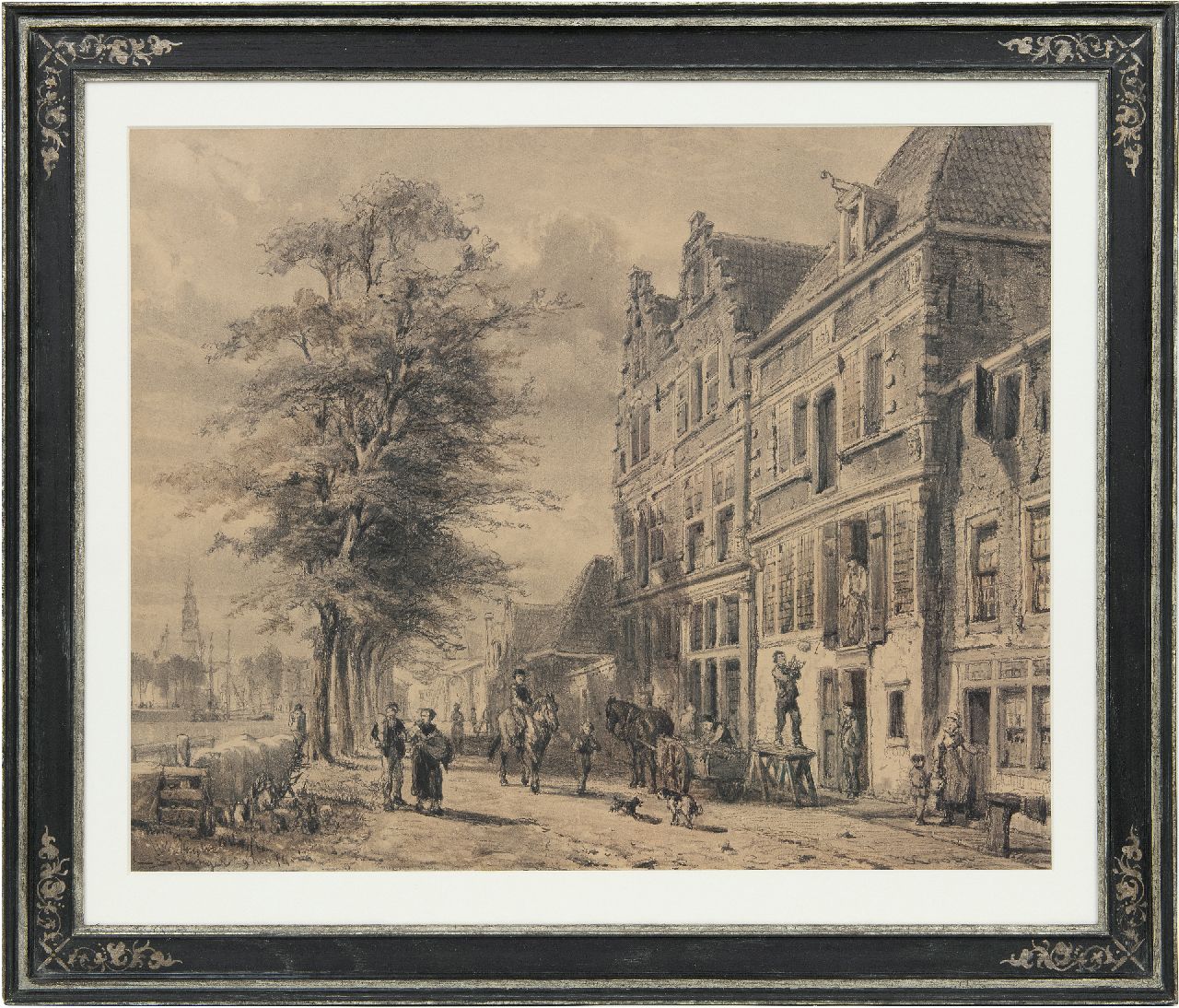 Springer C.  | Cornelis Springer, The Doelenkade in Hoorn, Holland, in summer, charcoal on paper 51.2 x 63.5 cm, signed l.l. and dated 29 nov. '74