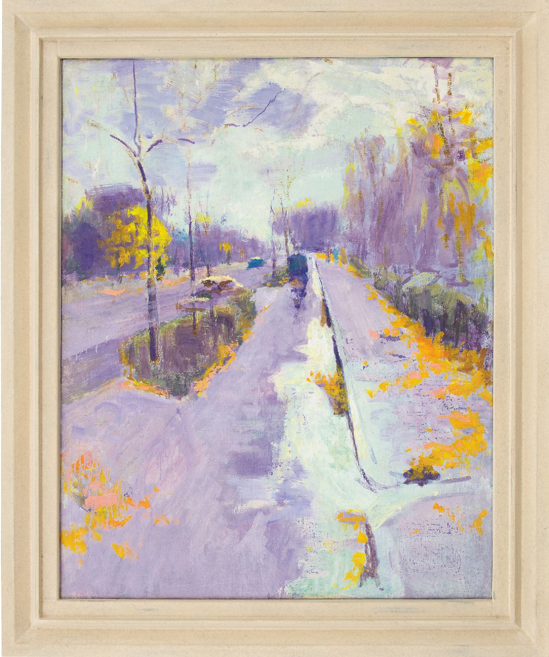 Altink J.  | Jan Altink, Cyclist on the Herenweg in Groningen, oil on canvas 100.4 x 80.1 cm, painted end 1920's