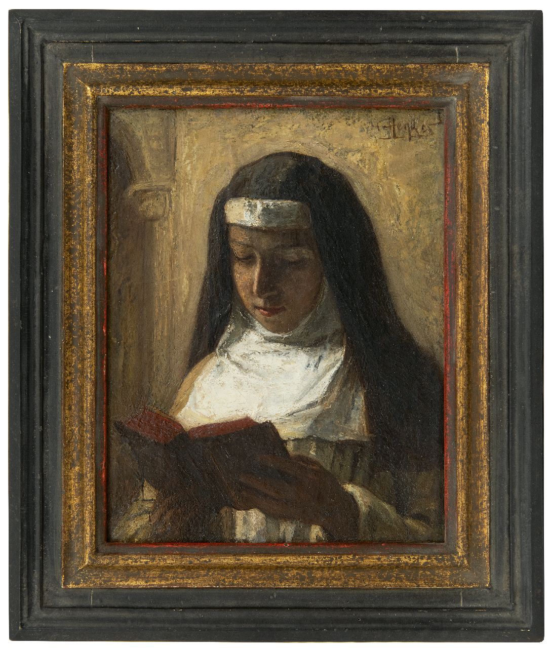 Henkes G.  | Gerke Henkes, The young nun, oil on canvas 26.4 x 20.7 cm, signed u.r.