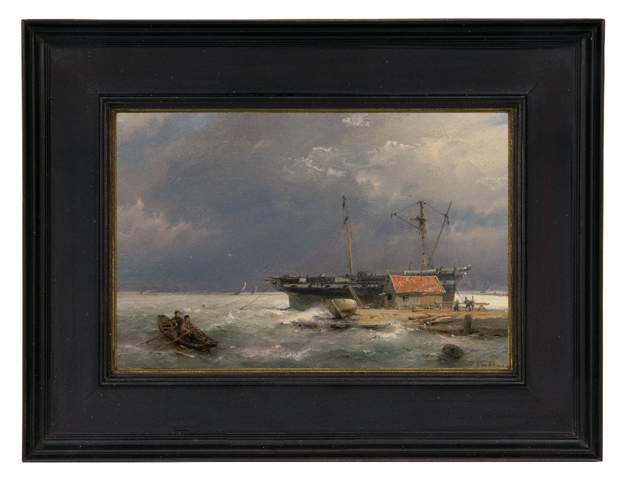 Koekkoek H.  | Hermanus Koekkoek, View on the IJ near Amsterdam, oil on panel 13.5 x 20.4 cm, signed l.r. and dated 1878 on the reverse