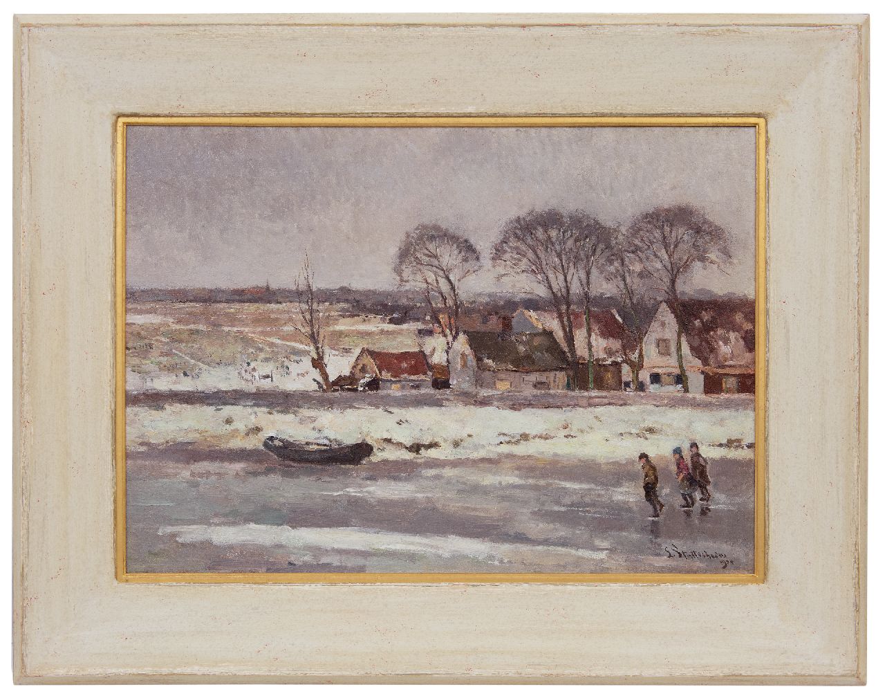 Stutterheim L.P.  | Lodewijk Philippus 'Louis' Stutterheim | Paintings offered for sale | Children skating on a frozen waterway near Nieuwkoop, oil on canvas 50.5 x 70.7 cm, signed l.r. and dated 1924