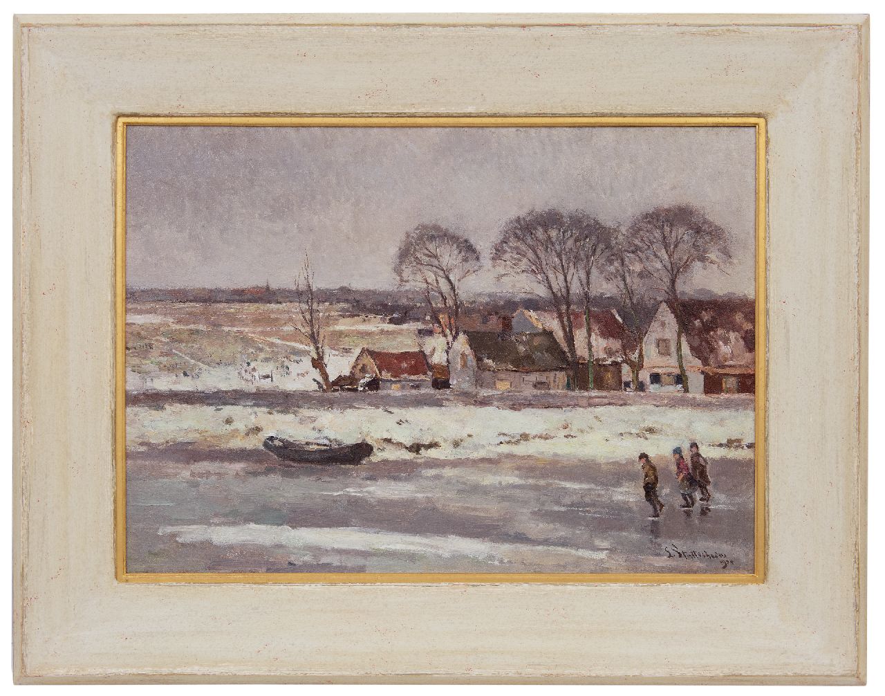 Stutterheim L.P.  | Lodewijk Philippus 'Louis' Stutterheim, Children skating on a frozen waterway near Nieuwkoop, oil on canvas 50.5 x 70.7 cm, signed l.r. and dated 1924