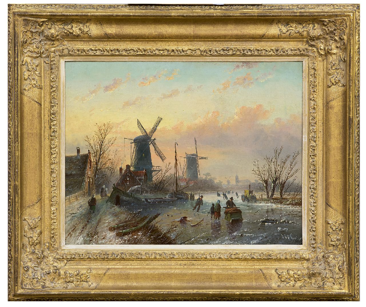 Spohler J.J.C.  | Jacob Jan Coenraad Spohler, Skaters on a frozen river, oil on canvas 35.2 x 45.3 cm, signed l.r.