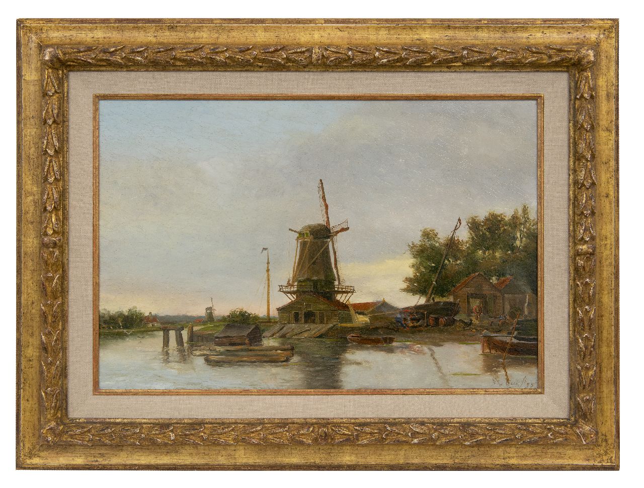 Beek B.A. van | Bernardus Antonie van Beek, A lumber mill and a shipyard on a river, oil on panel 38.2 x 57.9 cm, signed l.r. and dated '95