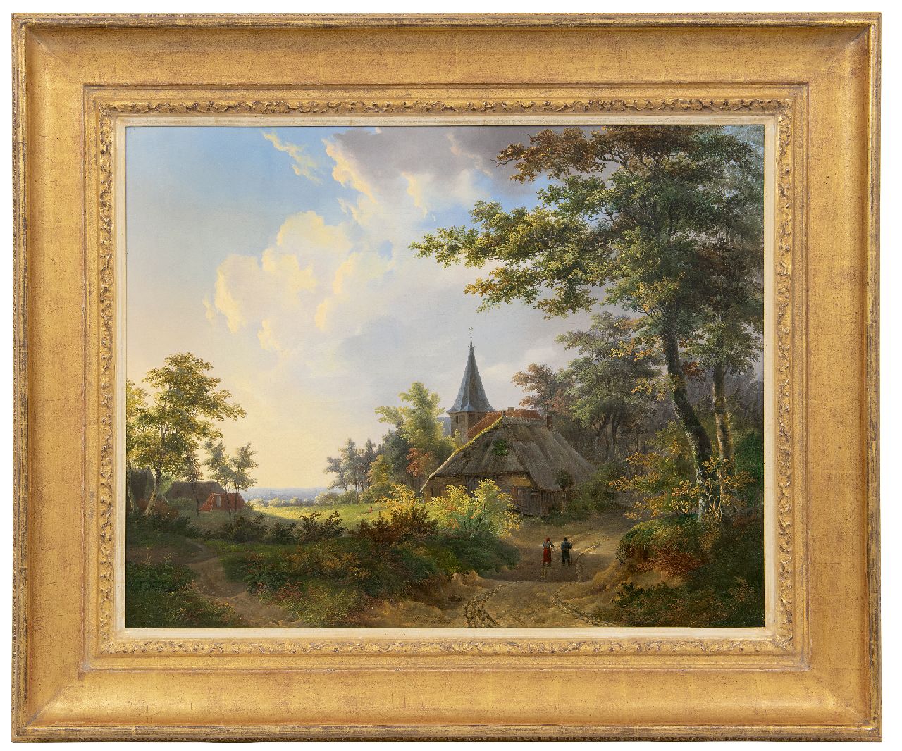 Klerk W. de | Willem de Klerk | Paintings offered for sale | Land folk on a wooded path near a church, oil on canvas 56.4 x 71.5 cm, signed l.c.