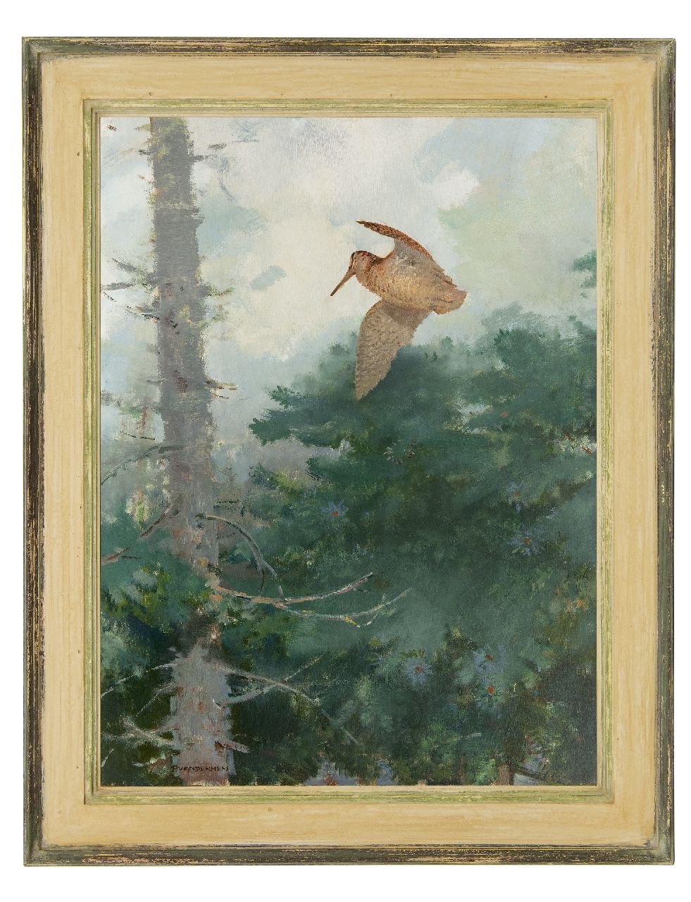 Hem P. van der | Pieter 'Piet' van der Hem, Flying woodcock, oil on board 78.5 x 59.5 cm, signed l.l.