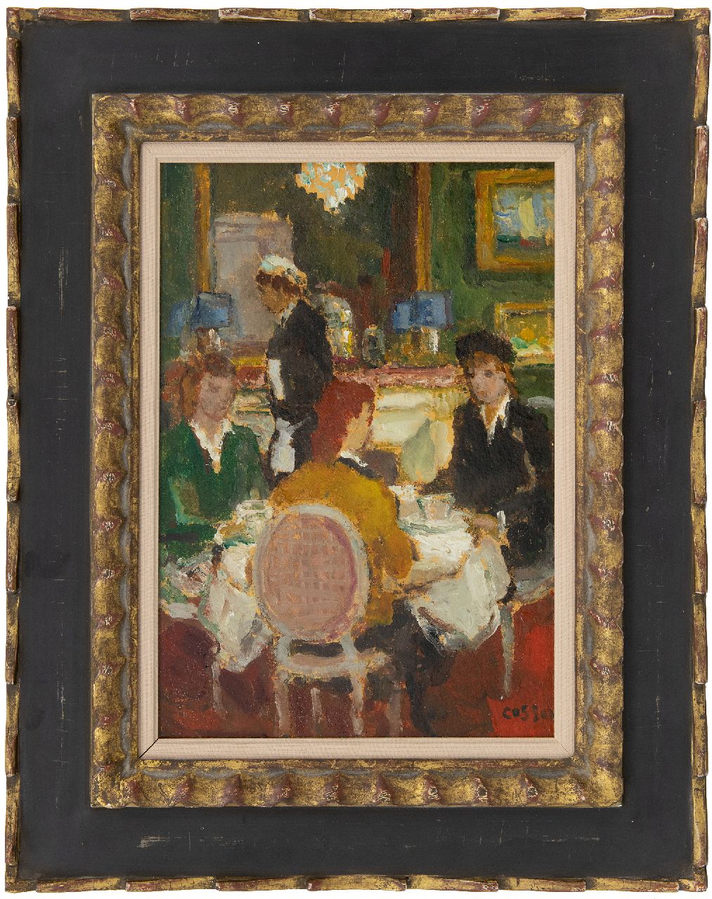 Cosson J.L.M.  | Jean Louis 'Marcel' Cosson | Paintings offered for sale | In the restaurant, oil on painter's board 34.8 x 24.1 cm, signed l.r.