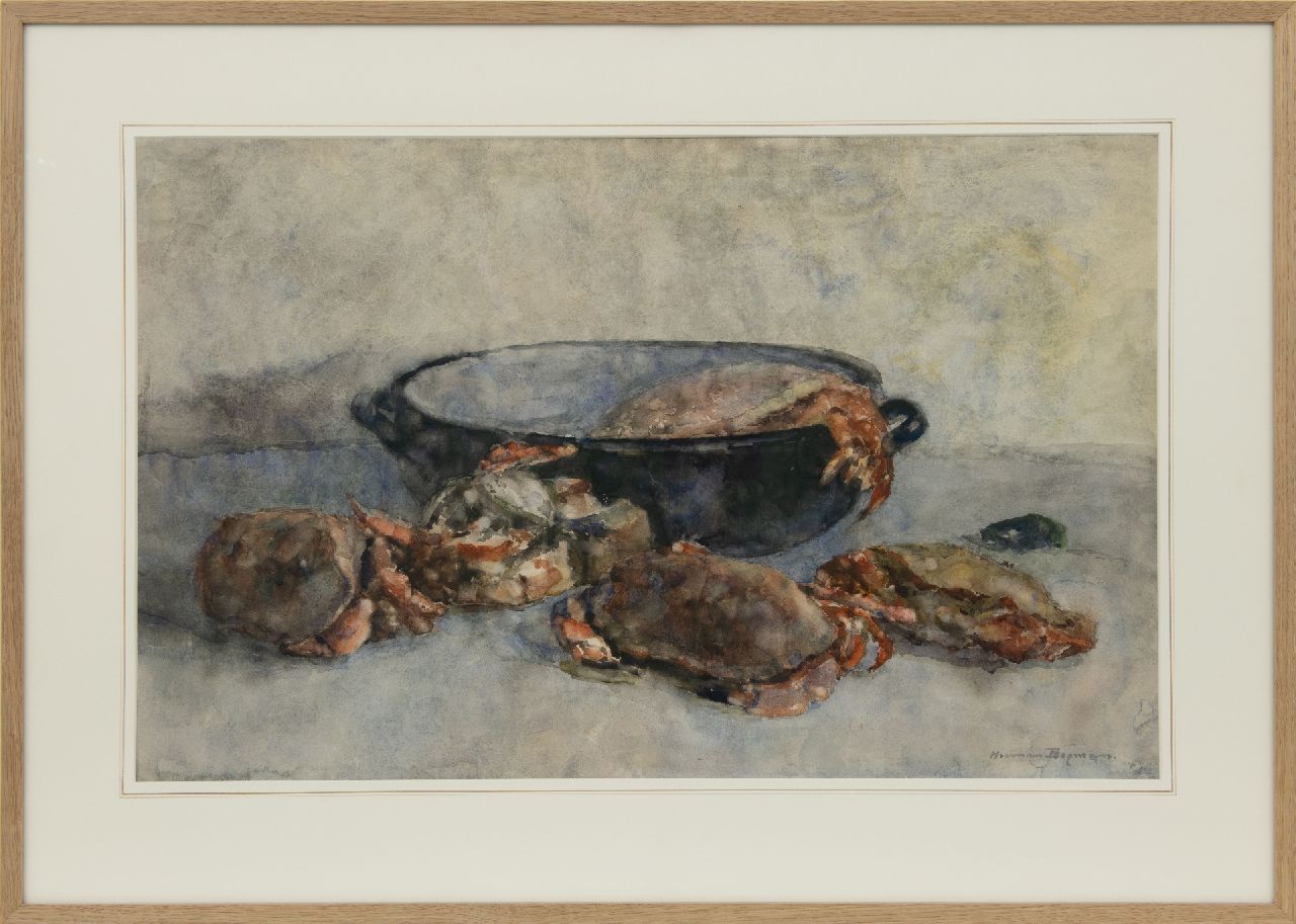 Bogman jr. H.A.C.  | Hermanus Adrianus Charles 'Herman' Bogman jr. | Watercolours and drawings offered for sale | Still life with crabs, watercolour on paper 47.2 x 75.2 cm, signed l.r.