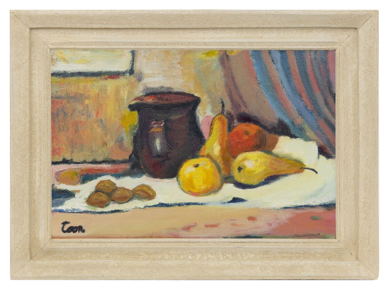 Hermans A.G.T.  | Antoine Gerard Theodore 'Toon' Hermans, Still life with jug and pears, oil on canvas 40.2 x 60.0 cm, signed l.l.