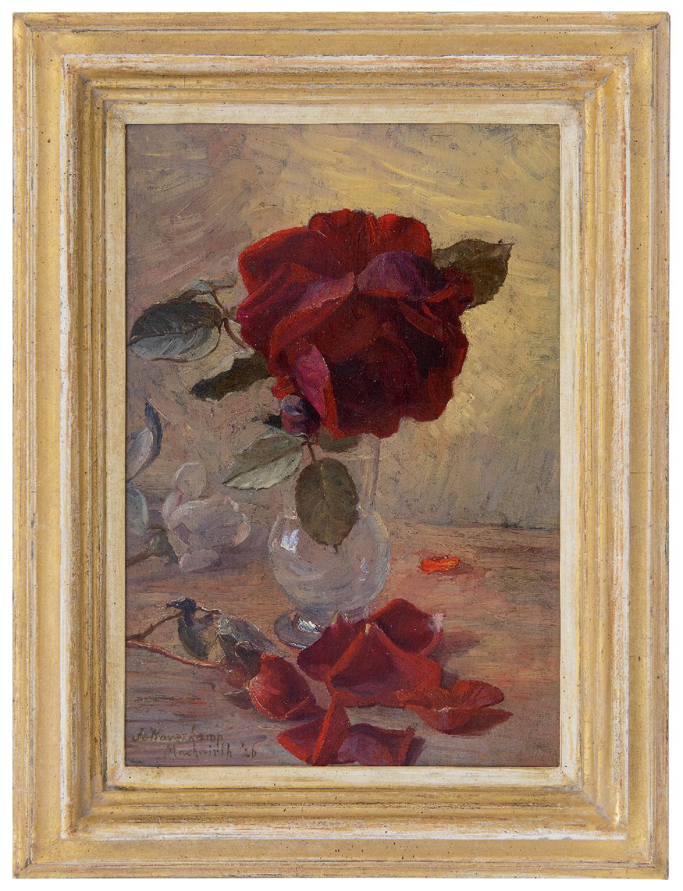 Haverkamp-Machwirth J.G.  | 'Johanna' Georgine  Haverkamp-Machwirth | Paintings offered for sale | A still life with roses, oil on panel 32.9 x 22.5 cm, signed l.l. and dated '26