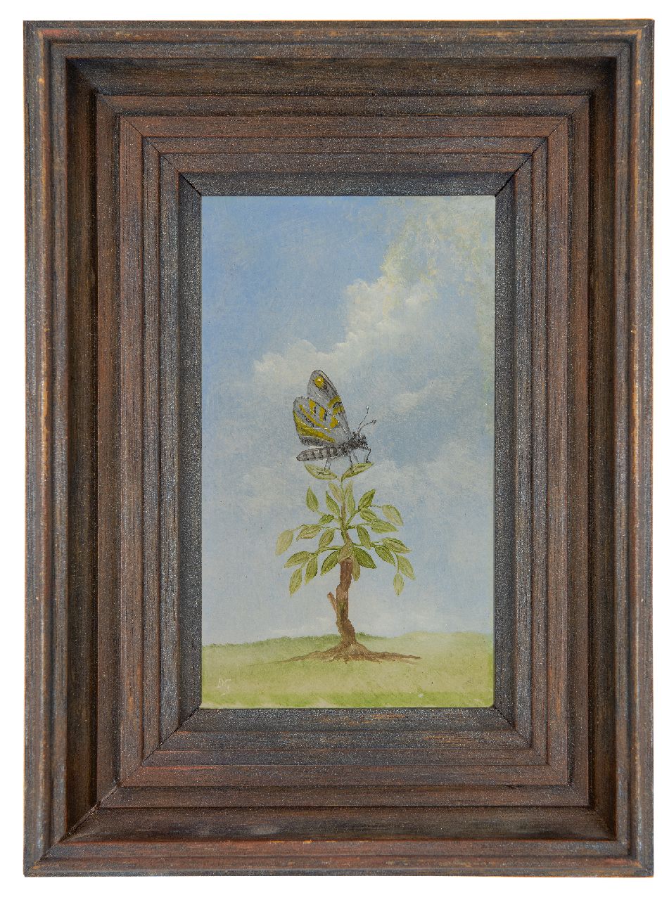 Gunneweg D.  | Darius Gunneweg, Butterfly, oil on board 15.1 x 9.0 cm, signed l.l. with initials and in full on the reverse