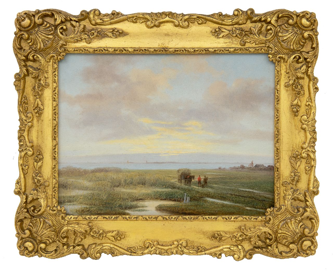 Roosenboom N.J.  | Nicolaas Johannes Roosenboom | Paintings offered for sale | An extensive landscape with land folk and a hay cart, oil on panel 20.5 x 27.0 cm, signed l.r.