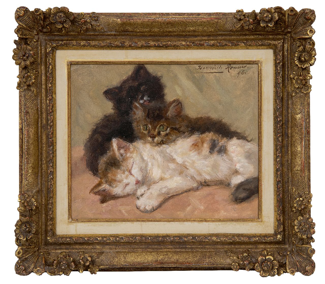 Ronner-Knip H.  | Henriette Ronner-Knip, Three kittens, oil on paper laid down on panel 19.0 x 22.5 cm, signed u.r. and dated '96