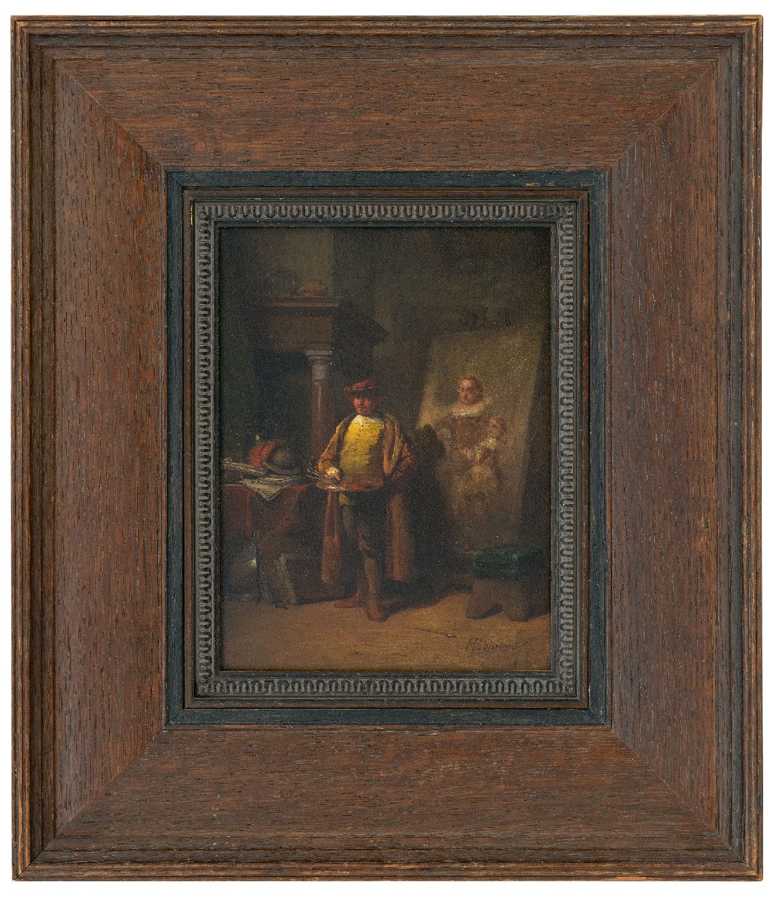 Scheeres H.J.  | Hendricus Johannes Scheeres | Paintings offered for sale | Rembrandt in his studio, oil on panel 20.5 x 15.0 cm, signed l.r. and dated '57