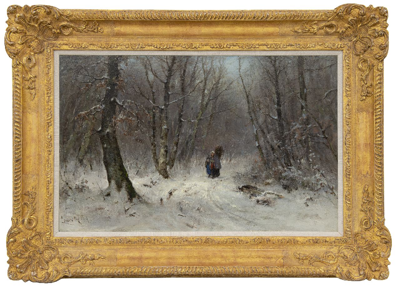 Apol L.F.H.  | Lodewijk Franciscus Hendrik 'Louis' Apol, Gathering wood in a snowy forest, oil on canvas 45.8 x 70.7 cm, signed l.l. and painted 1873-1875