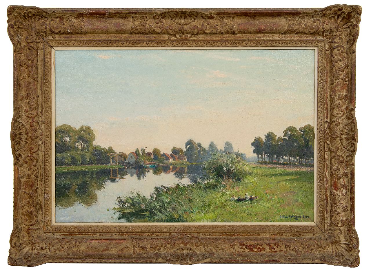 Schagen G.F. van | Gerbrand Frederik van Schagen | Paintings offered for sale | A summer landscape along a river, oil on canvas 59.7 x 90.2 cm, signed l.r. and dated 1942