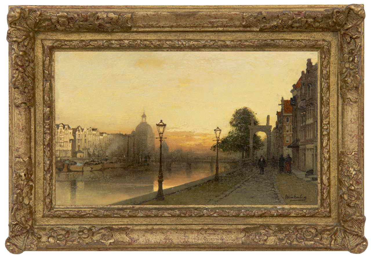 Klinkenberg J.C.K.  | Johannes Christiaan Karel Klinkenberg | Paintings offered for sale | The Singel in Amsterdam at sunset, oil on panel 15.2 x 24.6 cm, signed l.r.