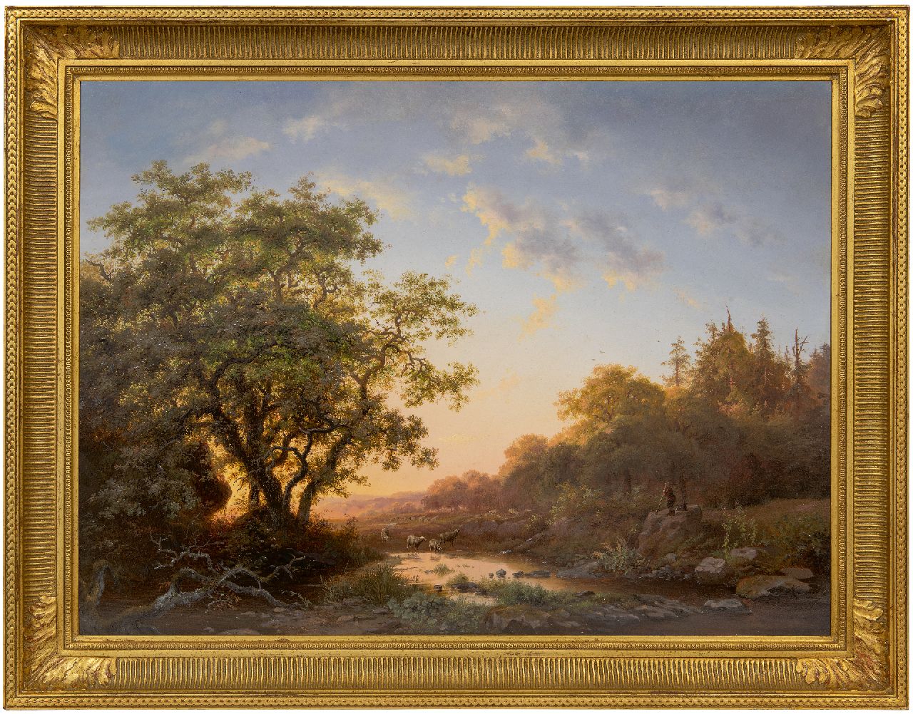 Kruseman F.M.  | Frederik Marinus Kruseman | Paintings offered for sale | A sheepherd with his flock in at sunset, oil on panel 47.8 x 64.3 cm, signed l.r. and dated 1855