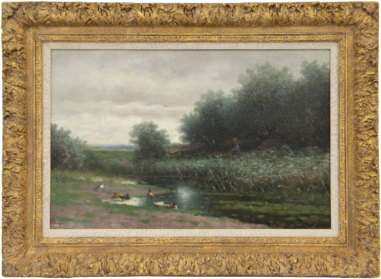 Ingen H.A. van | Hendrikus Alexander van Ingen | Paintings offered for sale | A polder landscape with angler, oil on canvas 30.7 x 50.2 cm, signed l.l.