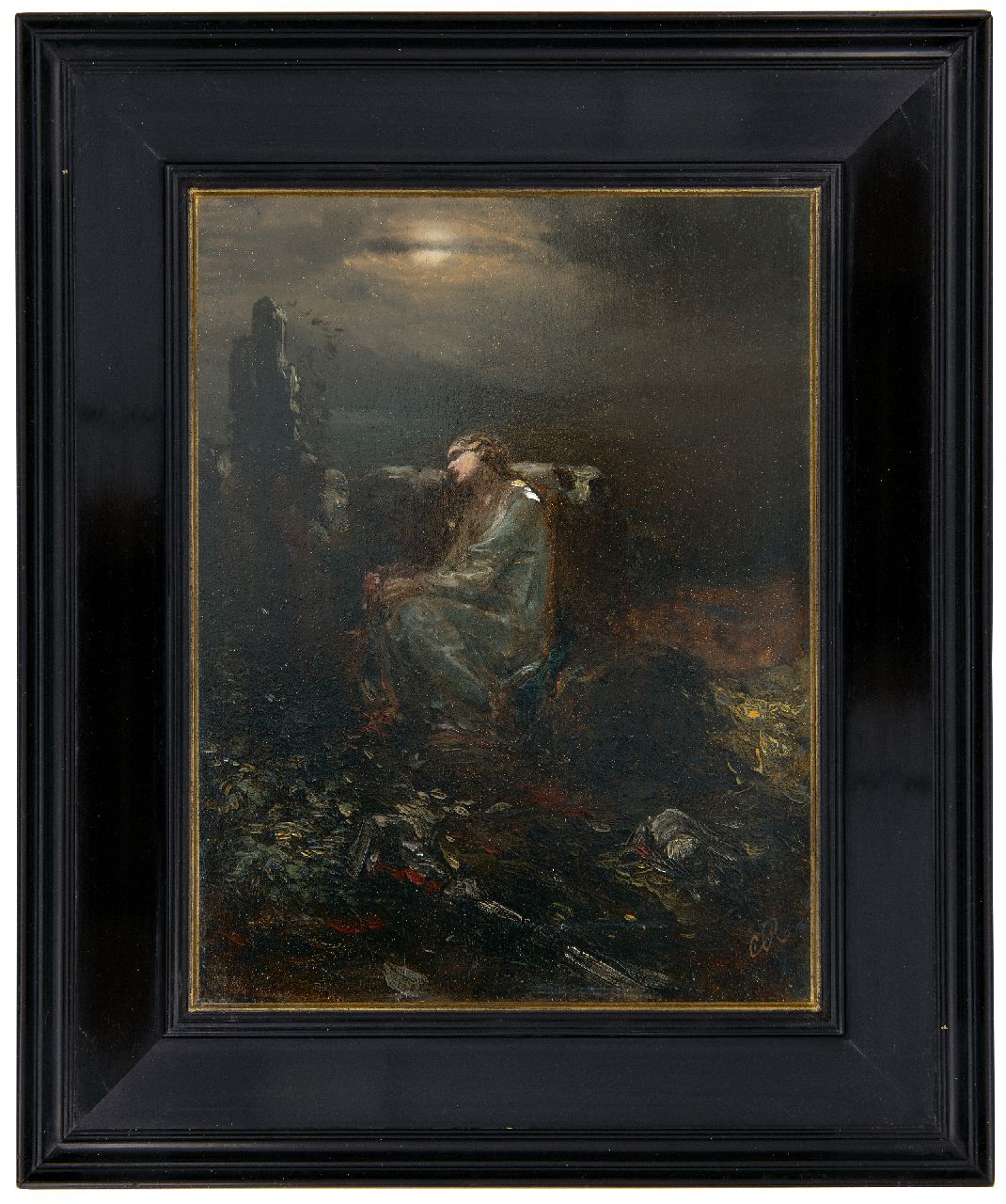 Rochussen Ch.  | Charles Rochussen | Paintings offered for sale | In the ruins, oil on panel 22.7 x 17.5 cm, signed l.r. with monogram and in label on the reverse and painted ca. 1845