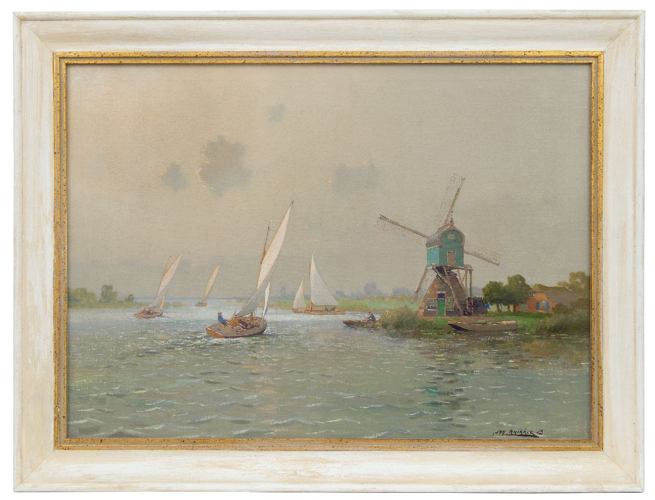 Knikker jr. J.S.  | 'Jan' Simon  Knikker jr. | Paintings offered for sale | Sailing competition on a lake in South-Holland, oil on canvas 50.4 x 70.1 cm, signed l.r.