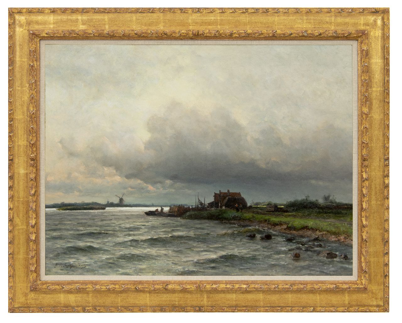 Schipperus P.A.  | Pieter Adrianus 'Piet' Schipperus | Paintings offered for sale | River under a Dutch cloudy sky, oil on canvas 60.5 x 80.5 cm, signed l.l. and on a label on the stretcher