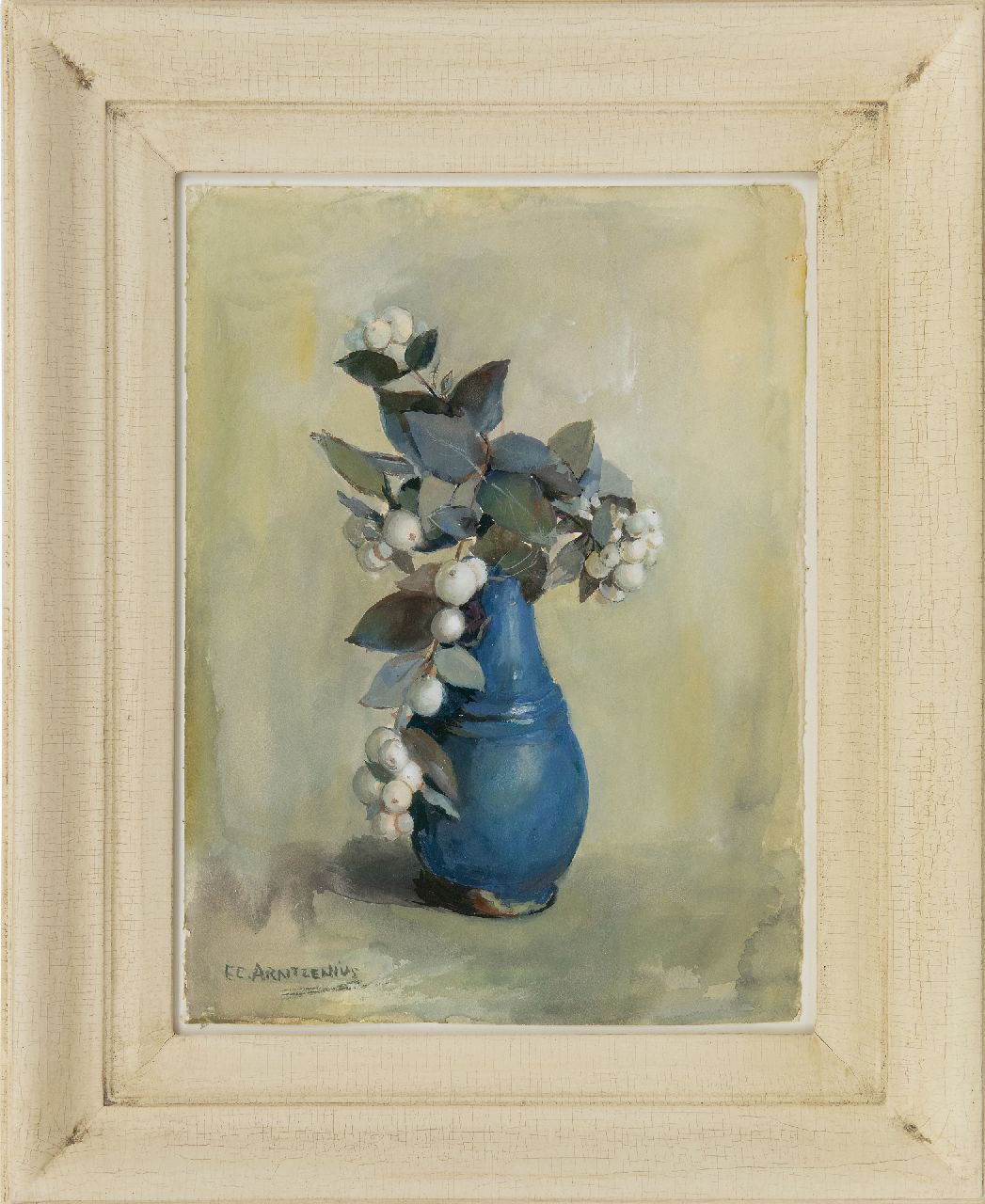 Arntzenius E.C.  | Elise Claudine Arntzenius | Watercolours and drawings offered for sale | Snow berries in a blue vase, gouache on paper 36.8 x 27.3 cm, signed l.l.