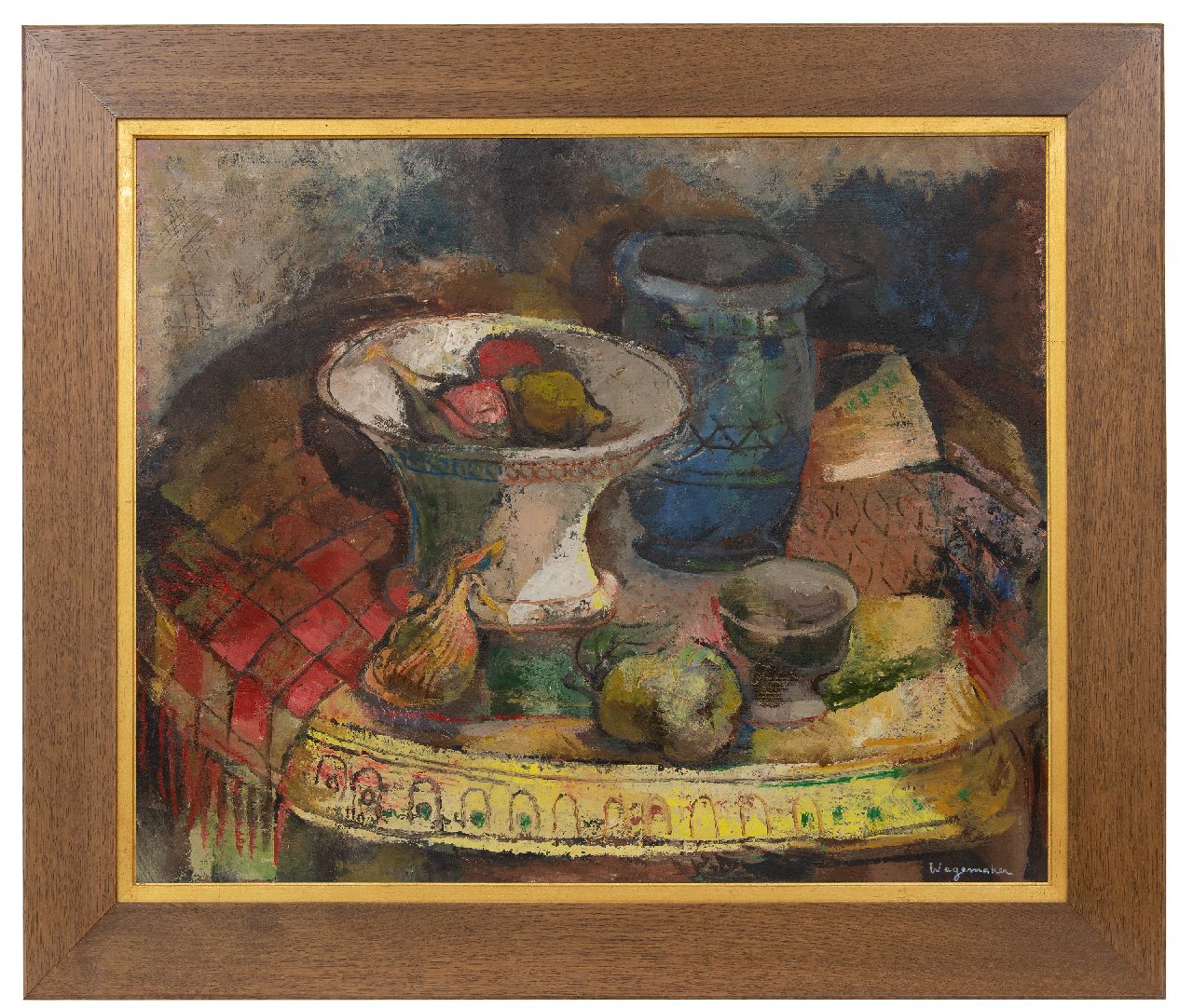 Wagemaker A.B.  | Adriaan Barend 'Jaap' Wagemaker, A still life with vases and fruit, oil on canvas 70.4 x 85.3 cm, signed l.r.